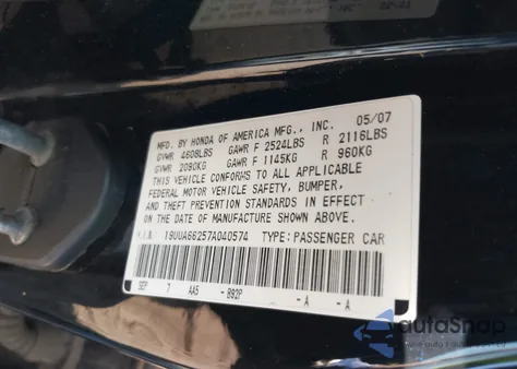 2007 Acura Tl 3.2 из США, поврежденный, VIN 19UUA66257A040574